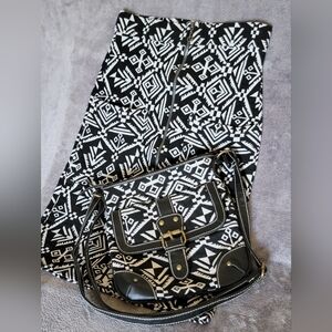 Black & White Le Lis Geometric Aztec Skirt and Bag Set Sz XS 100% Cotton